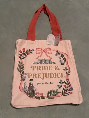 NWT Jane Austen 'Pride & Prejudice' Pink/ Peach Canvas Tote Bag